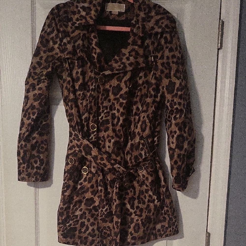 Michael Kors Brown Trench Coat with Leopard Print